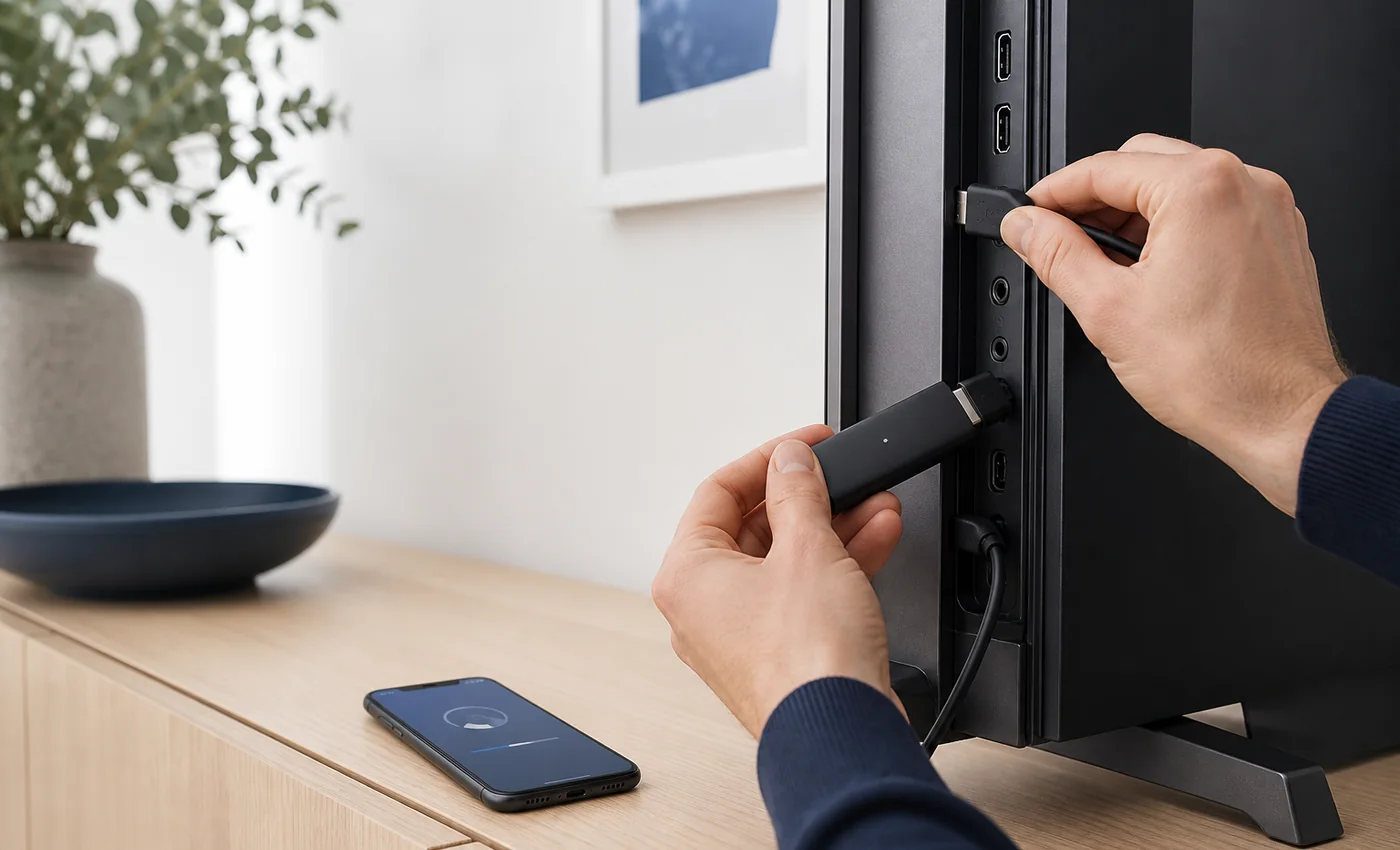 Suoratoistolaite liitetään television takana olevaan HDMI-porttiin
